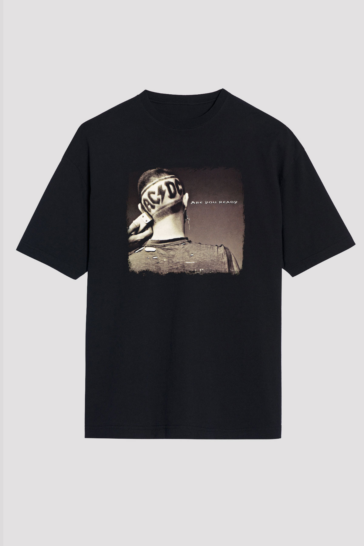ACDC Baskılı Unisex Siyah Oversize Tişört