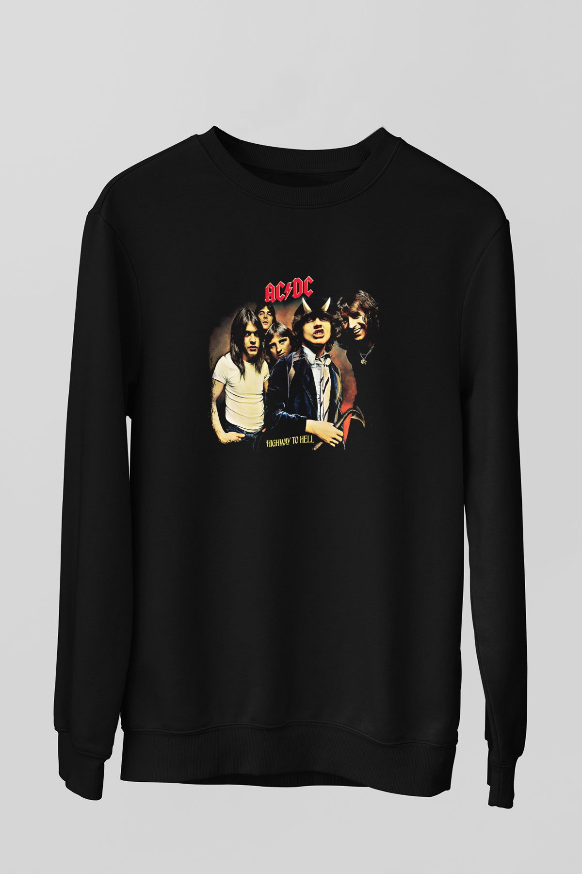 ACDC Baskılı Unisex Siyah Sweatshirt