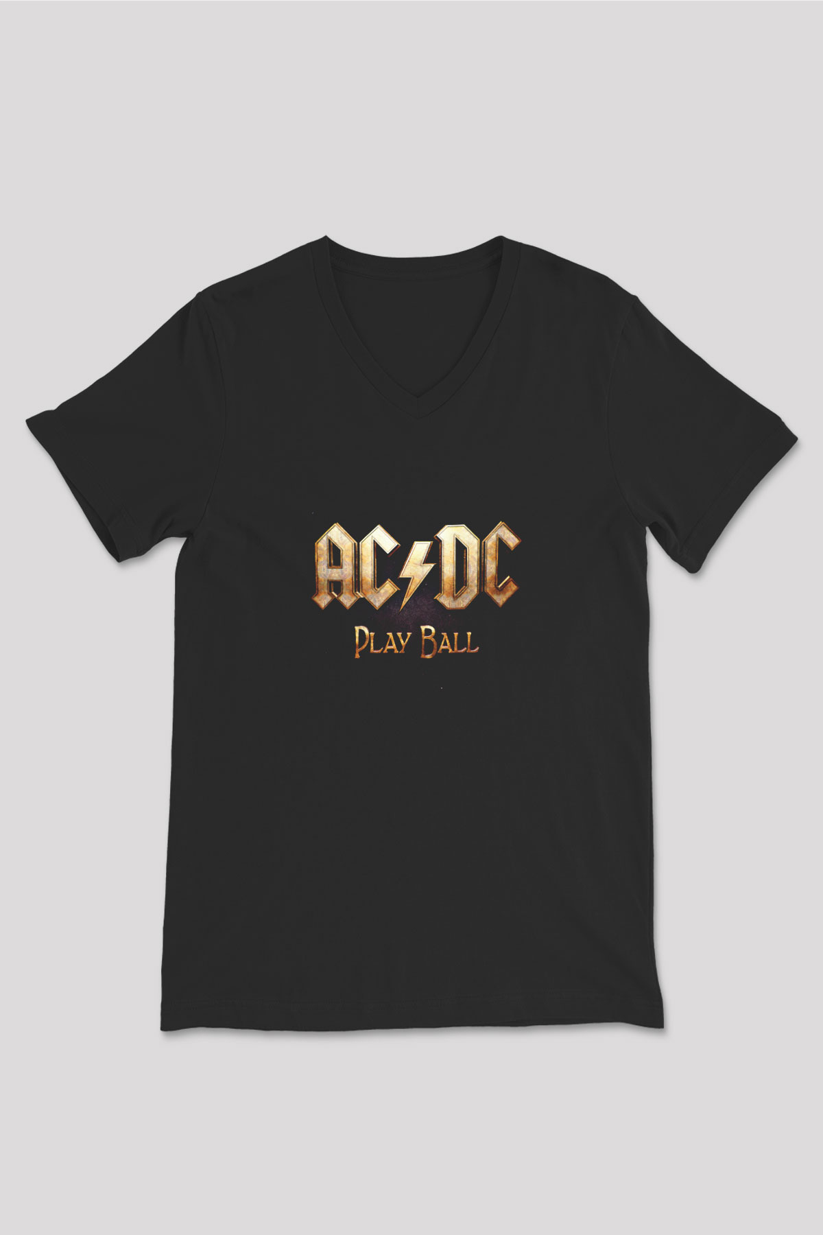 ACDC Baskılı Unisex Siyah V Yaka Tişört