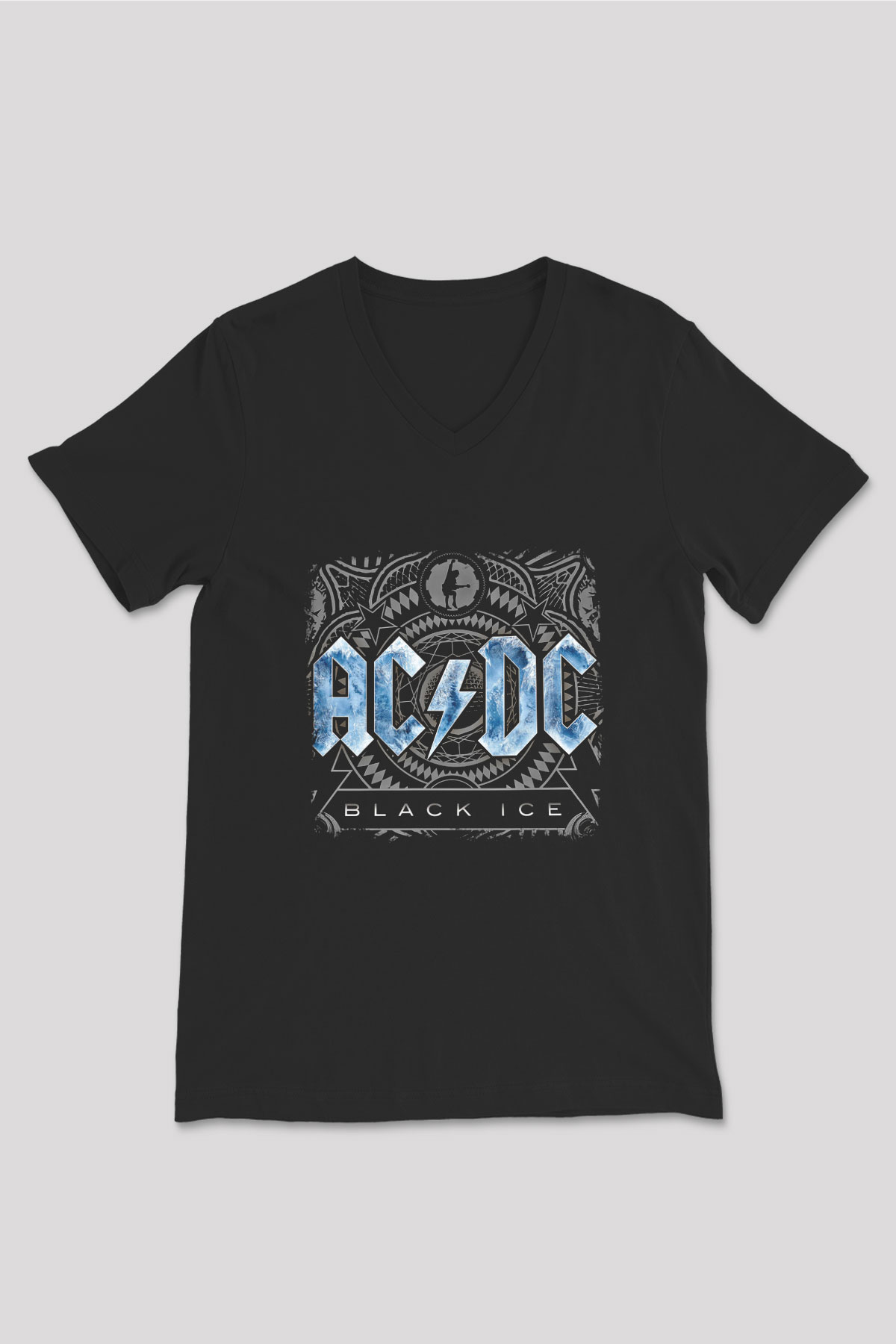 ACDC Baskılı Unisex Siyah V Yaka Tişört