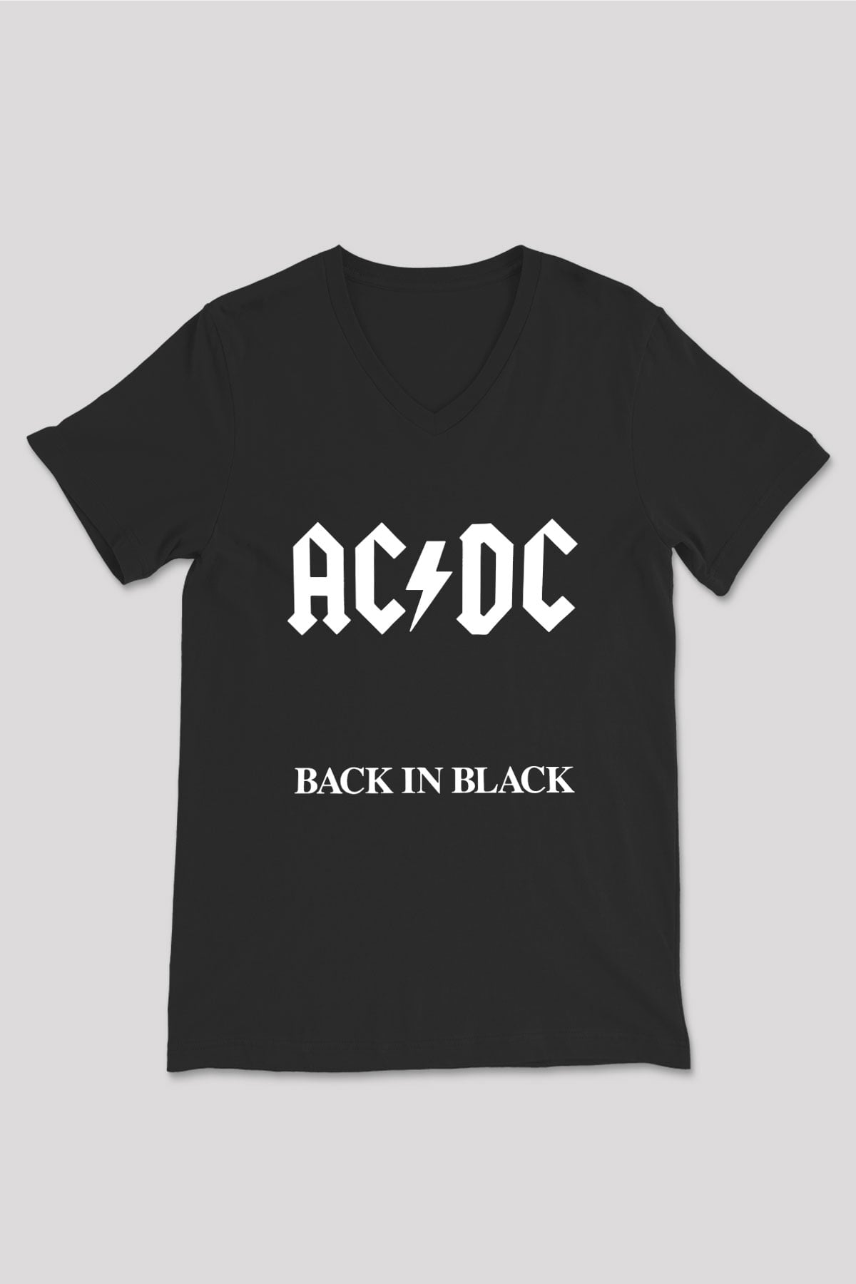 ACDC Baskılı Unisex Siyah V Yaka Tişört