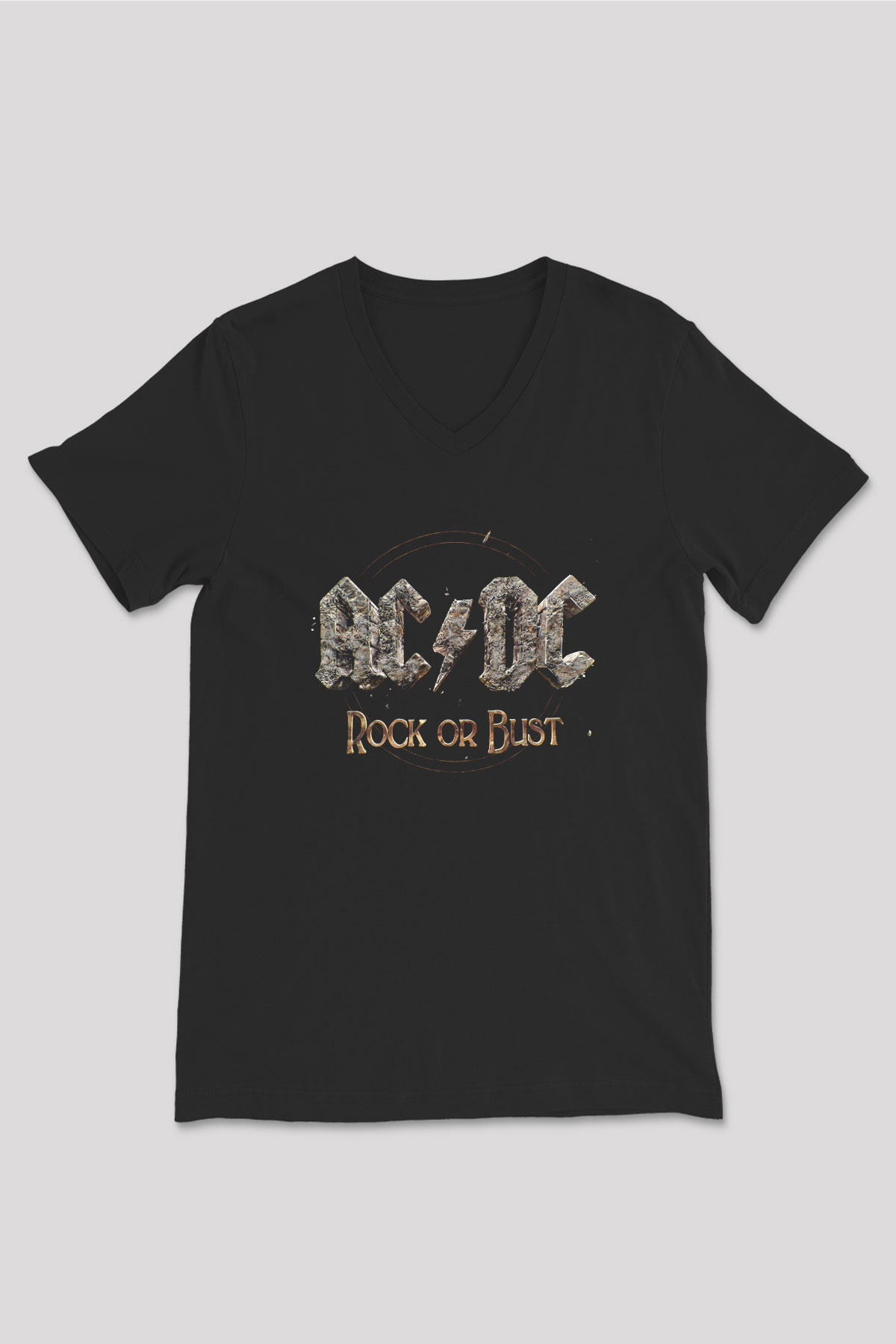 ACDC Baskılı Unisex Siyah V Yaka Tişört