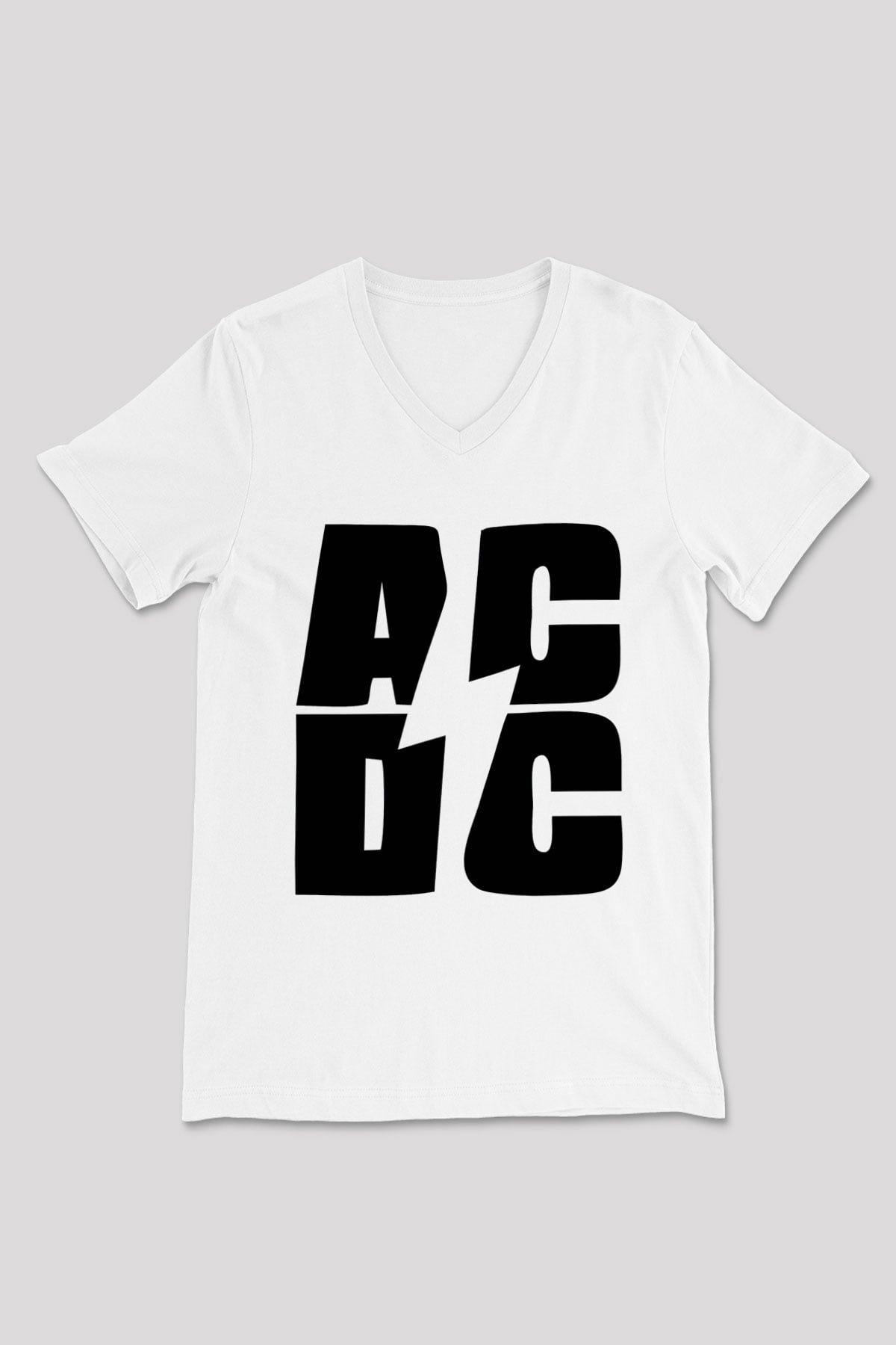 AC DC Beyaz Unisex V Yaka Tişört T-Shirt