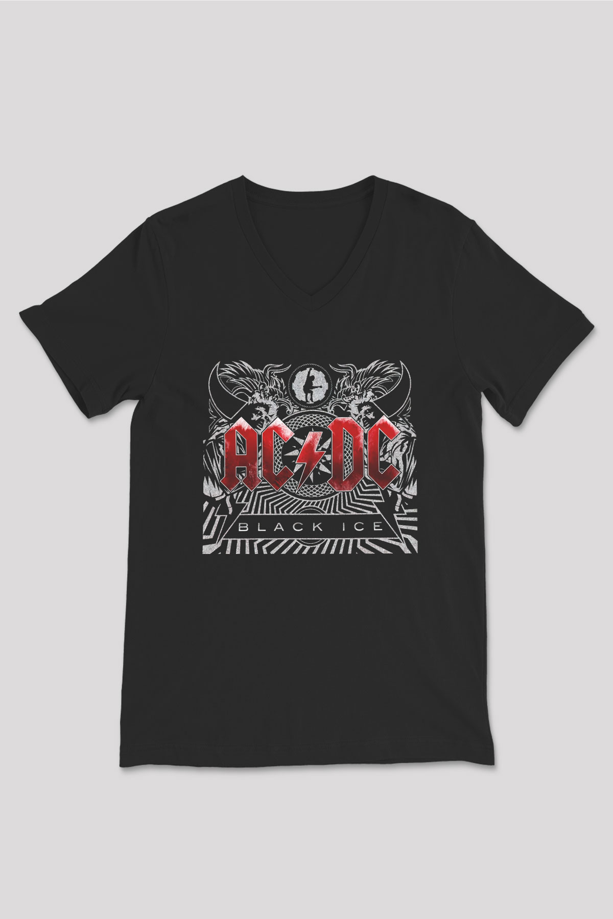 AC DC Black Ice Siyah Unisex V Yaka Tişört T-Shirt