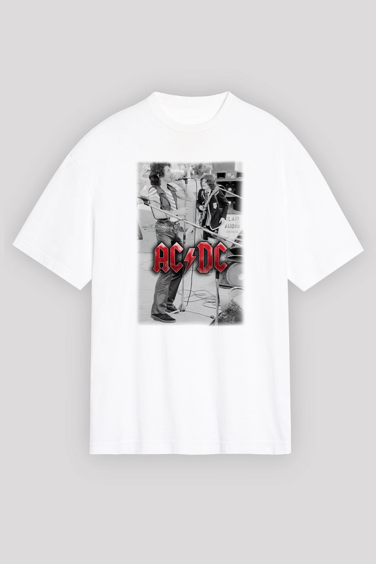 AC DC Brian Johnson Angus Young Beyaz Unisex Oversize Tişört T-Shirt