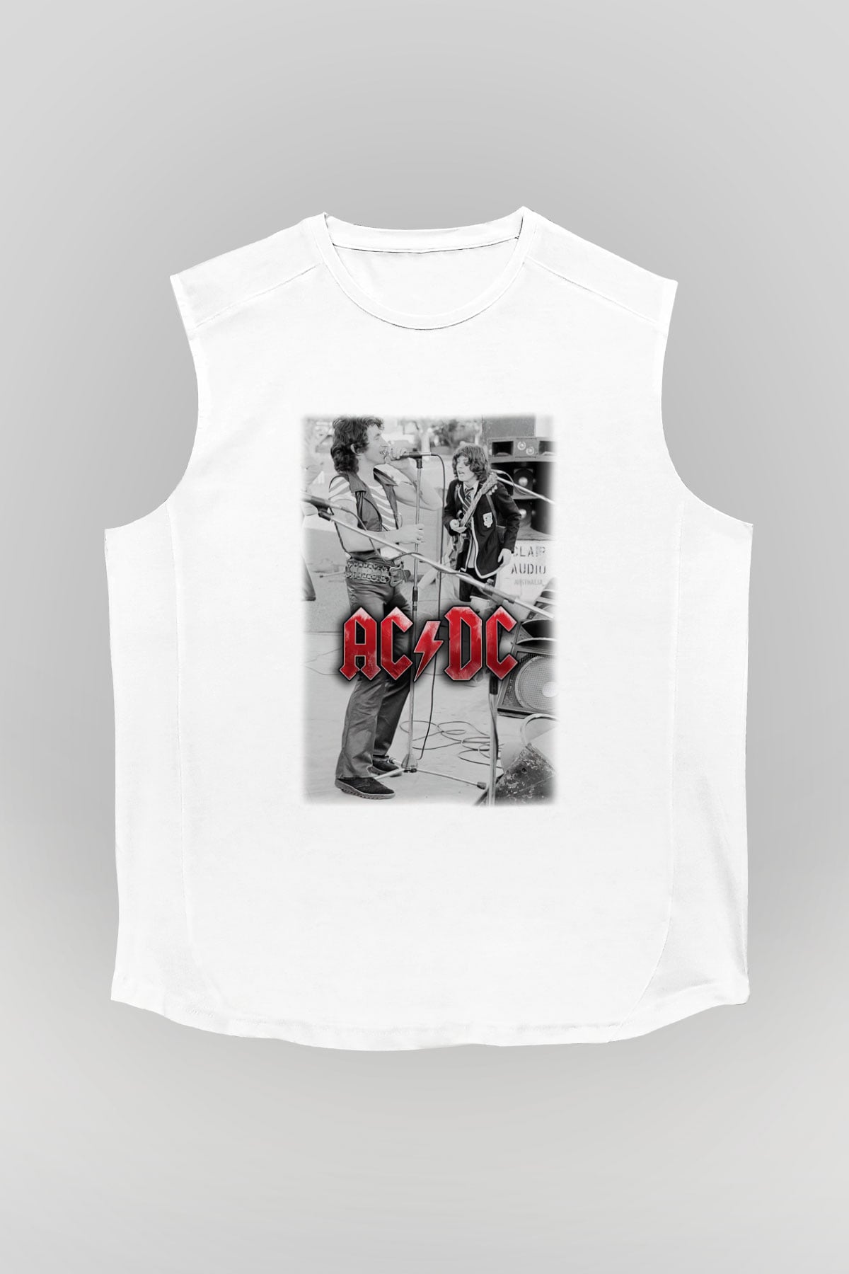 AC DC Brian Johnson Angus Young Beyaz Unisex Kolsuz Tişört
