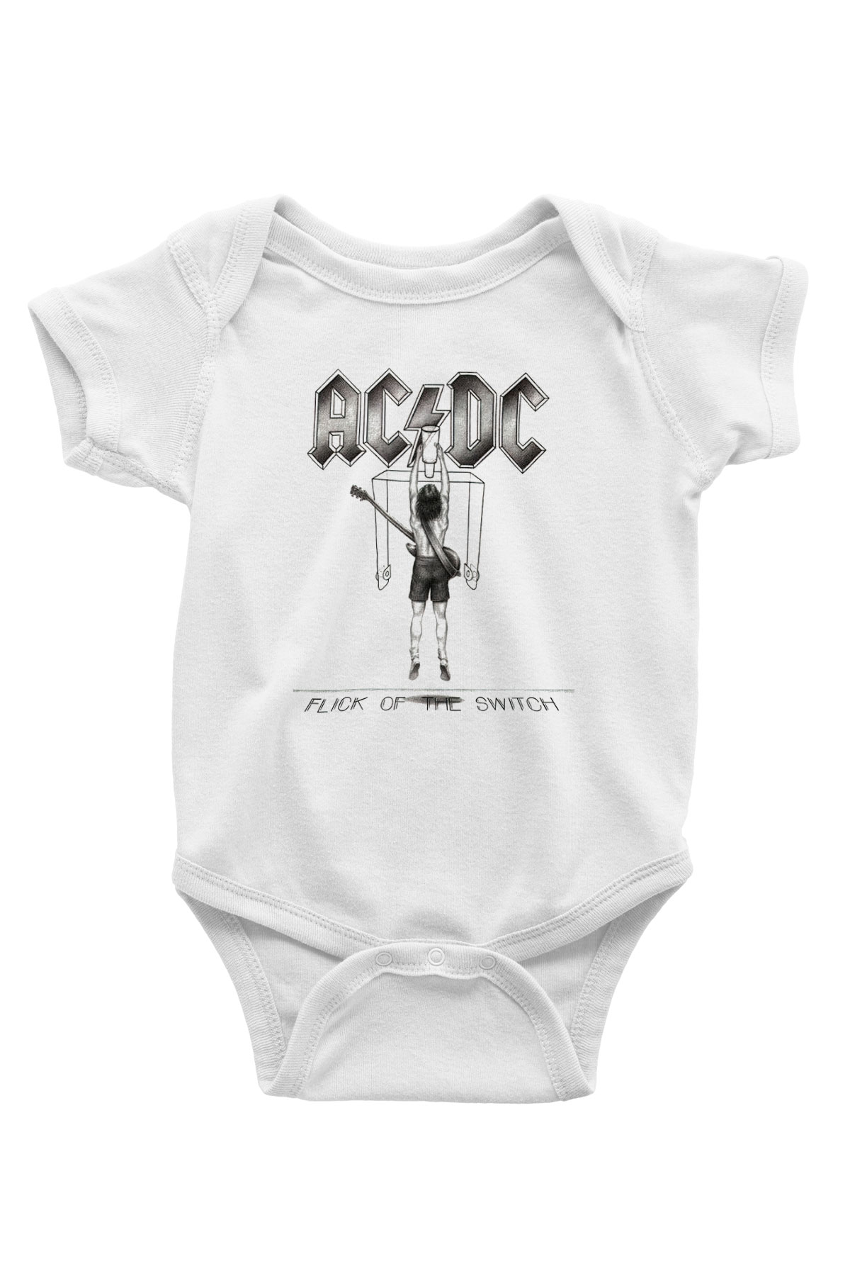 AC DC Flick Of The Switch Baskılı Beyaz Unisex Bebek Body - Zıbın