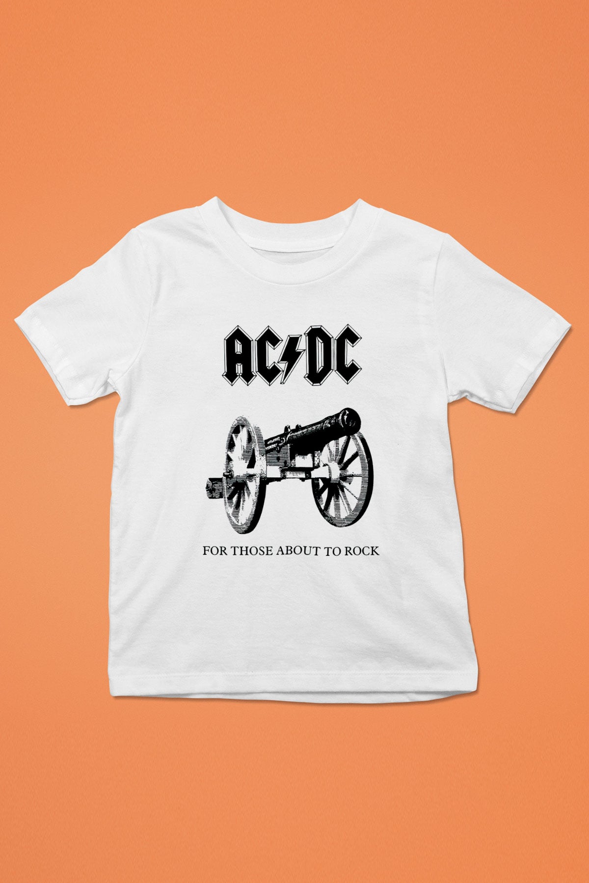 AC DC For Those About To Rock Baskılı Beyaz Unisex Çocuk Tişört