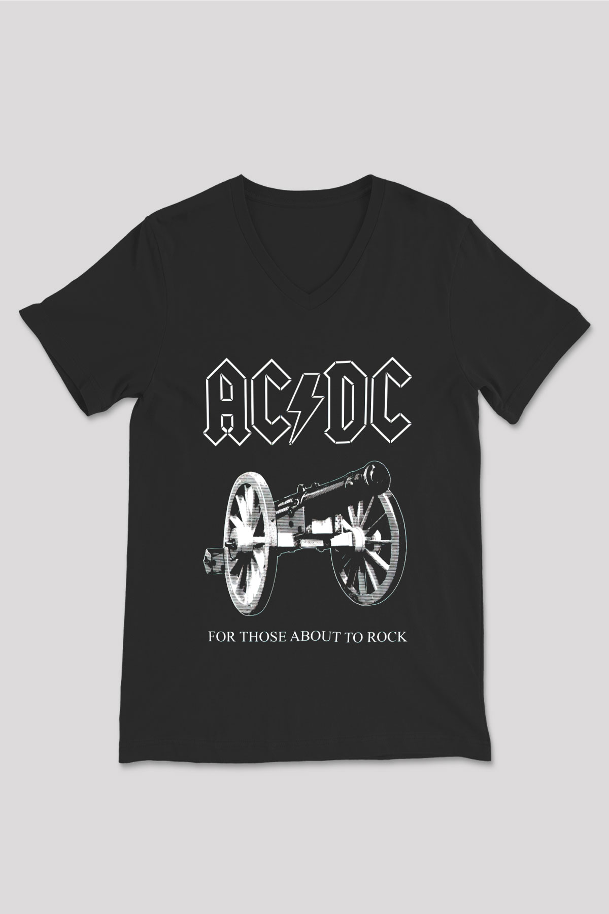 AC DC For Those About To Rock Siyah Unisex V Yaka Tişört T-Shirt