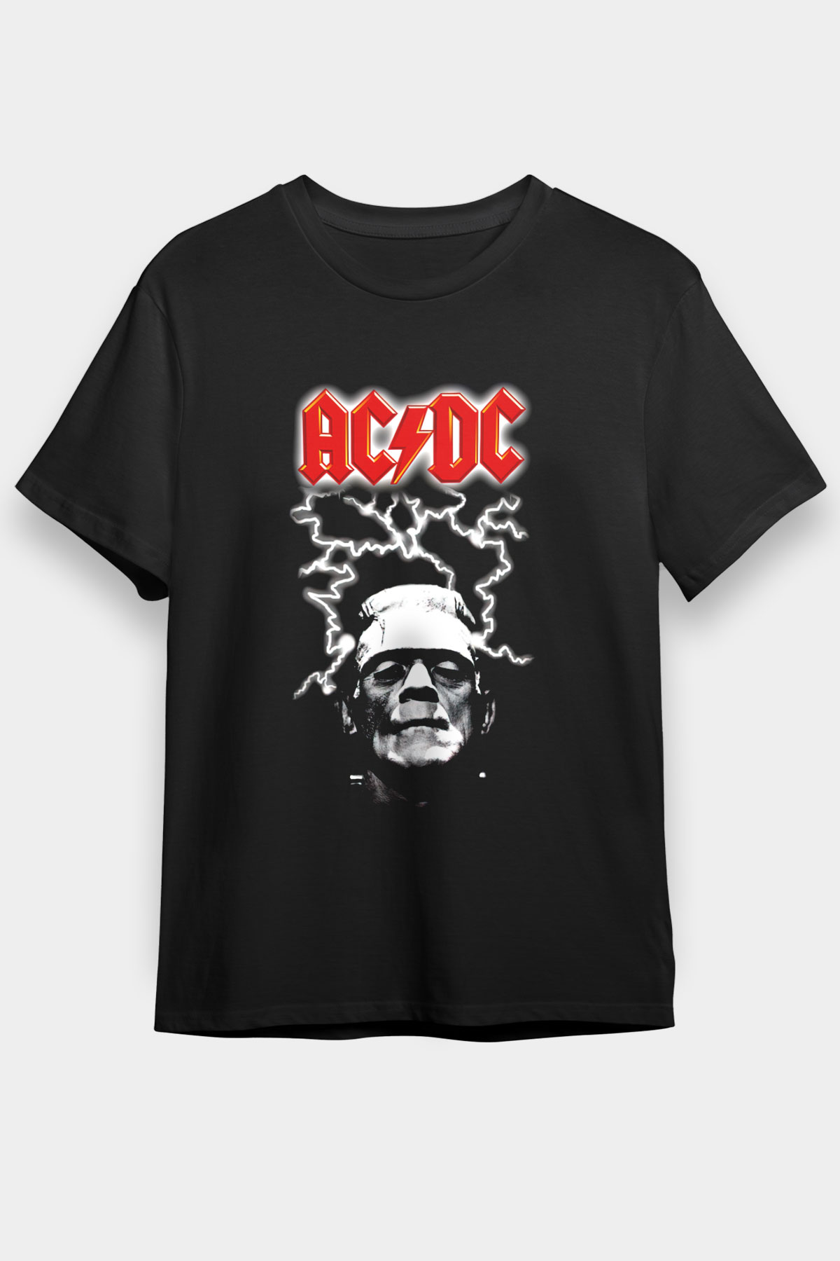 AC DC Frankenstein Thunderbolt Siyah Unisex Tişört T-Shirt - TişörtFabrikası