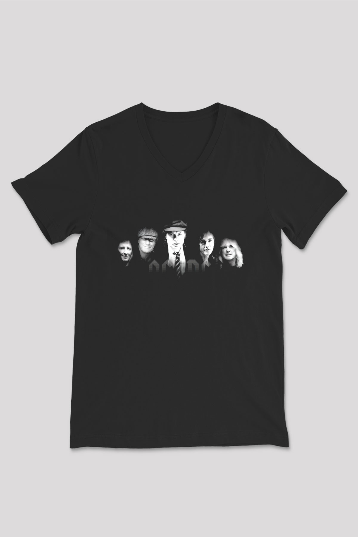 AC DC Group Siyah Unisex V Yaka Tişört T-Shirt