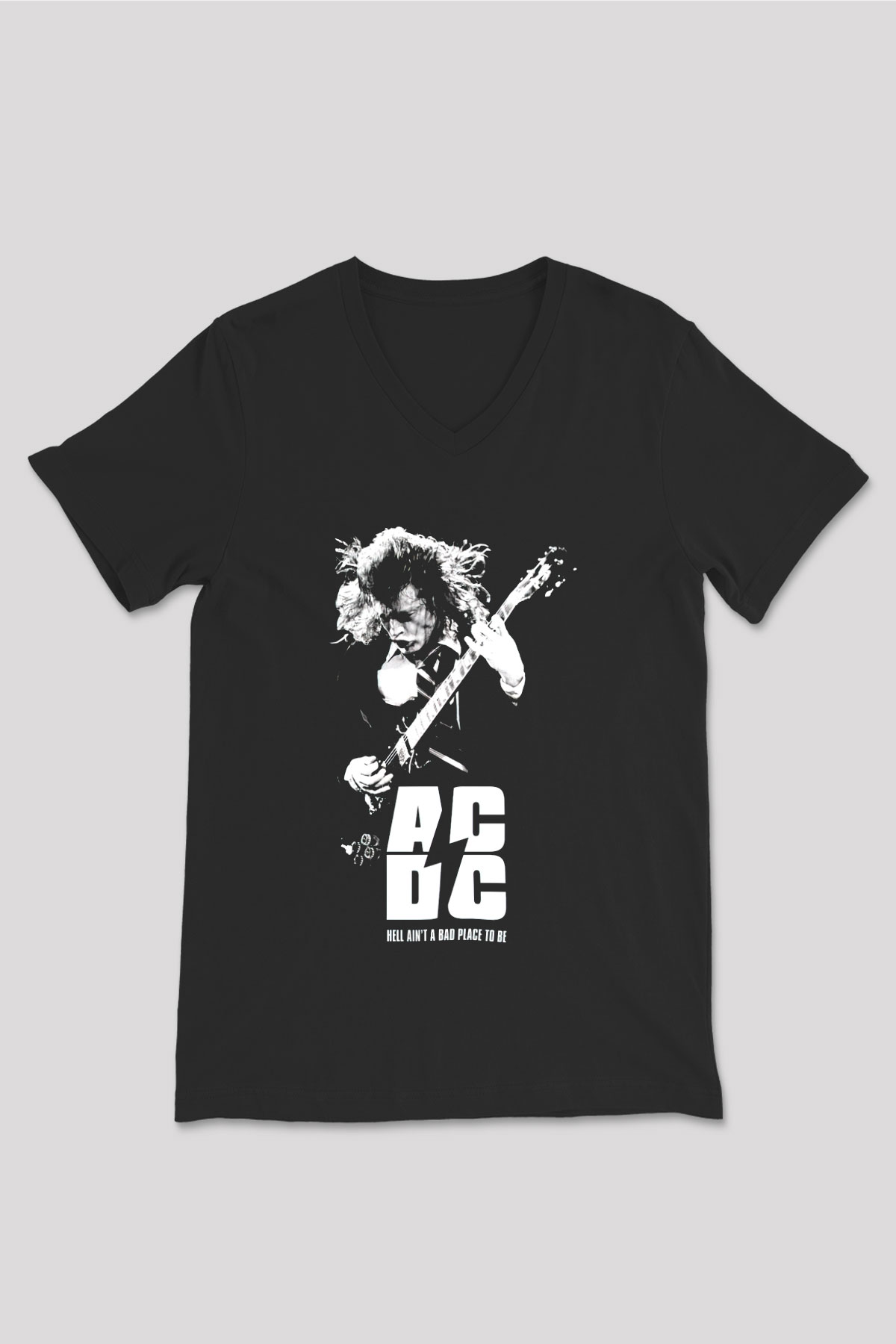 AC DC Hell Aint't A Bad Place To Be  Siyah Unisex V Yaka Tişört T-Shirt