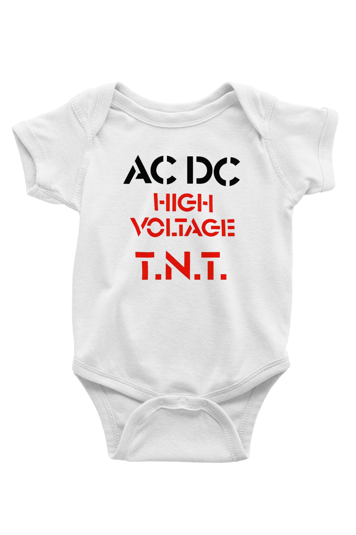 AC DC High Voltage Tnt Baskılı Beyaz Unisex Bebek Body - Zıbın