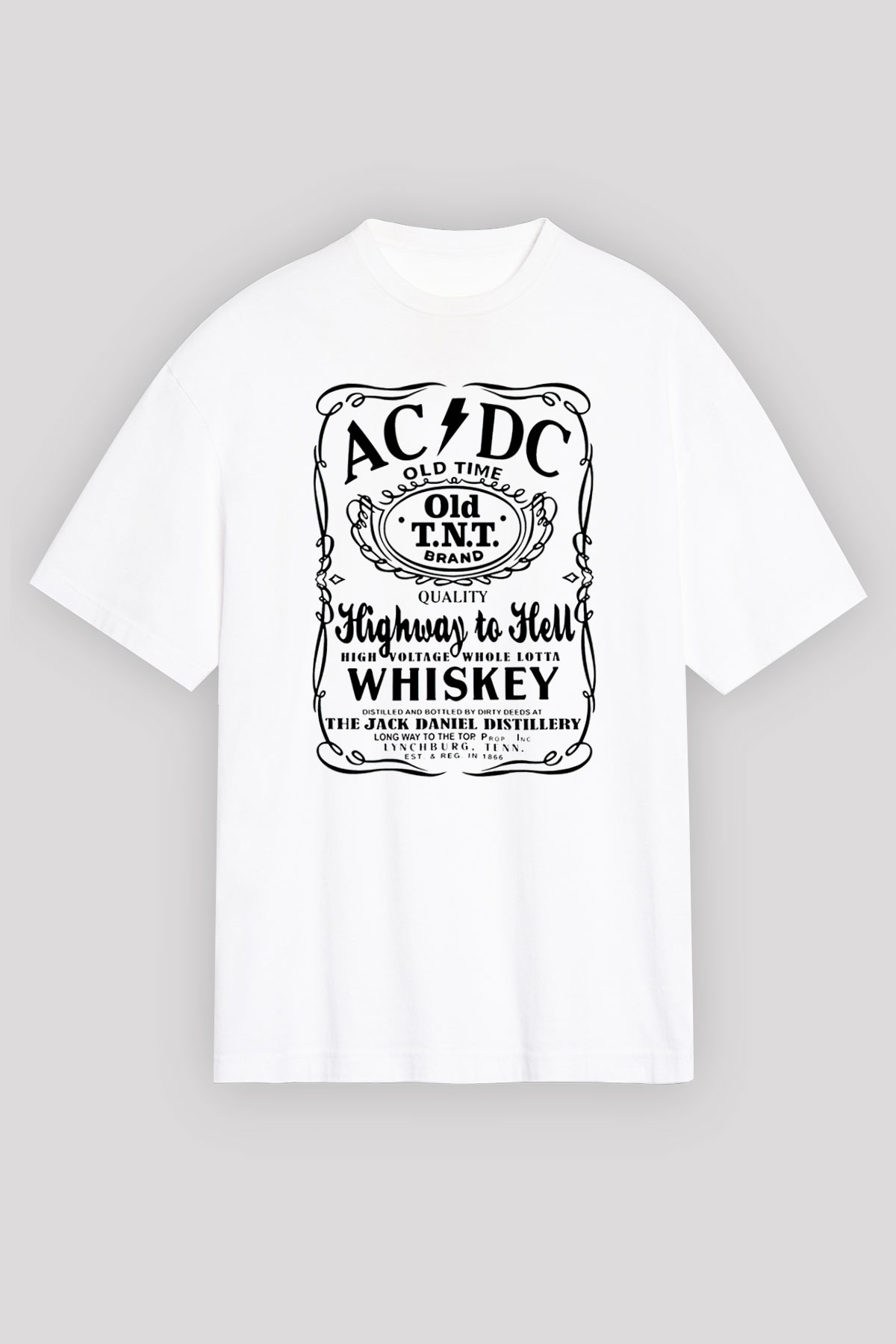 AC DC Highway To Hell Beyaz Unisex Oversize Tişört T-Shirt