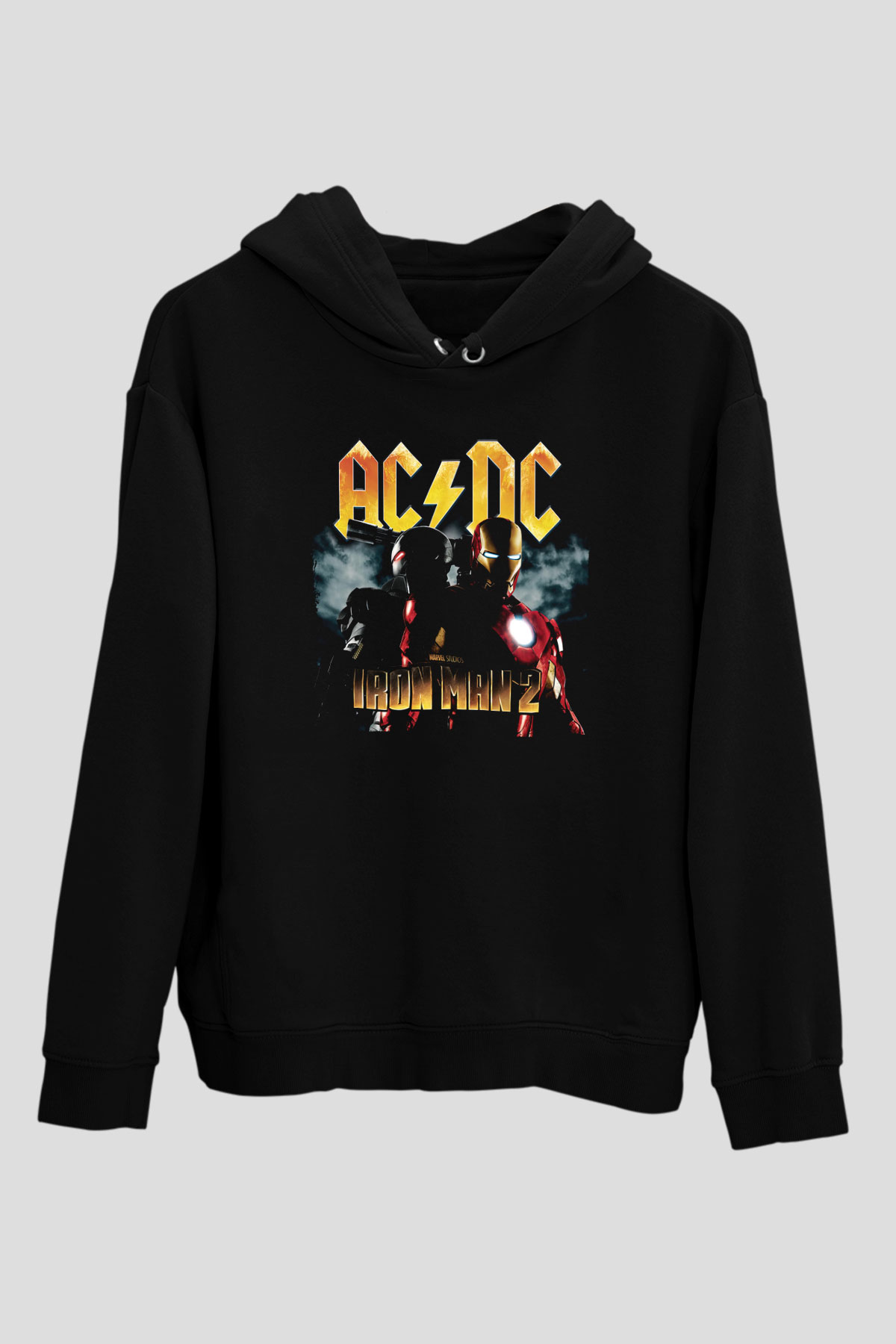 AC DC Iron Man 2 Siyah Unisex Kapüşonlu Sweatshirt