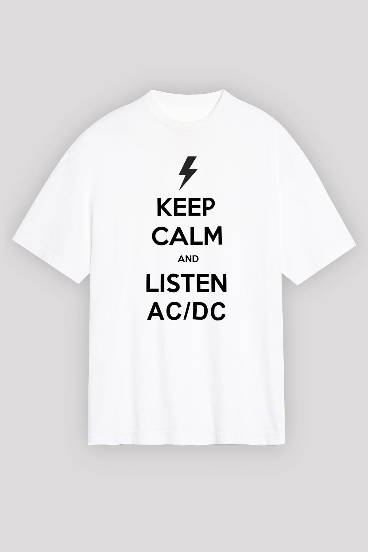 AC DC Keep Calm And Listen Beyaz Unisex Oversize Tişört T-Shirt