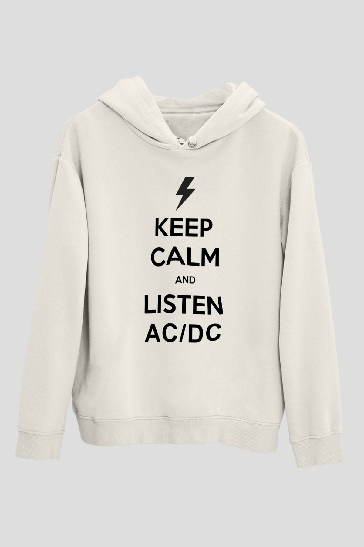 AC DC Keep Calm And Listen Beyaz Unisex Kapşonlu Sweatshirt