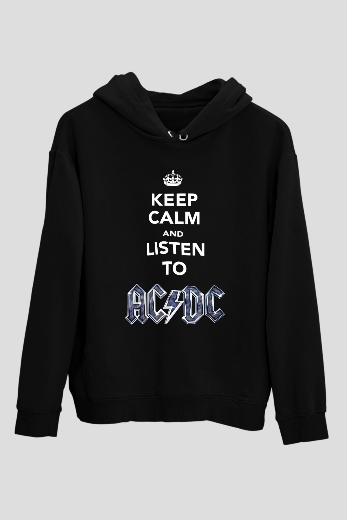 AC DC Keep Calm And Listen To Ac Dc Siyah Unisex Hoodie