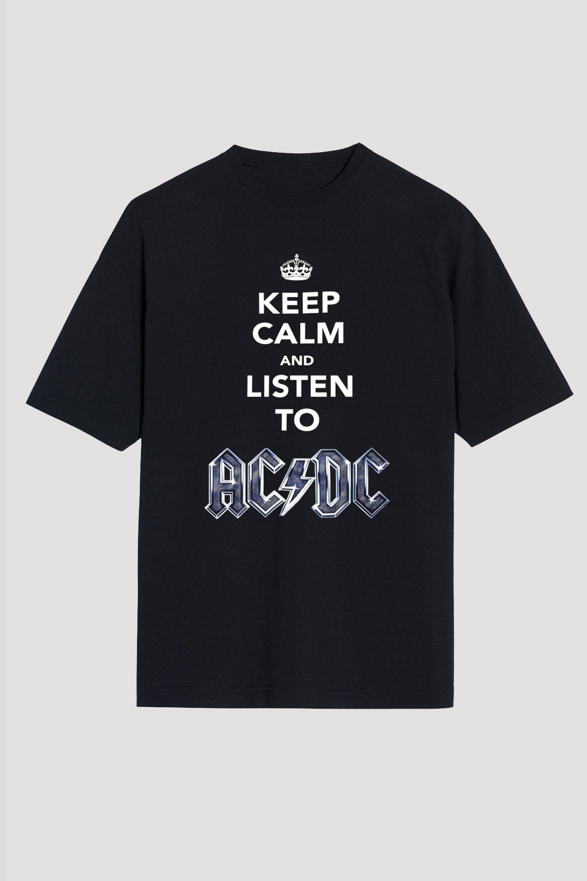 AC DC Keep Calm And Listen To Ac Dc Siyah Unisex Oversize Tişört T-Shirt