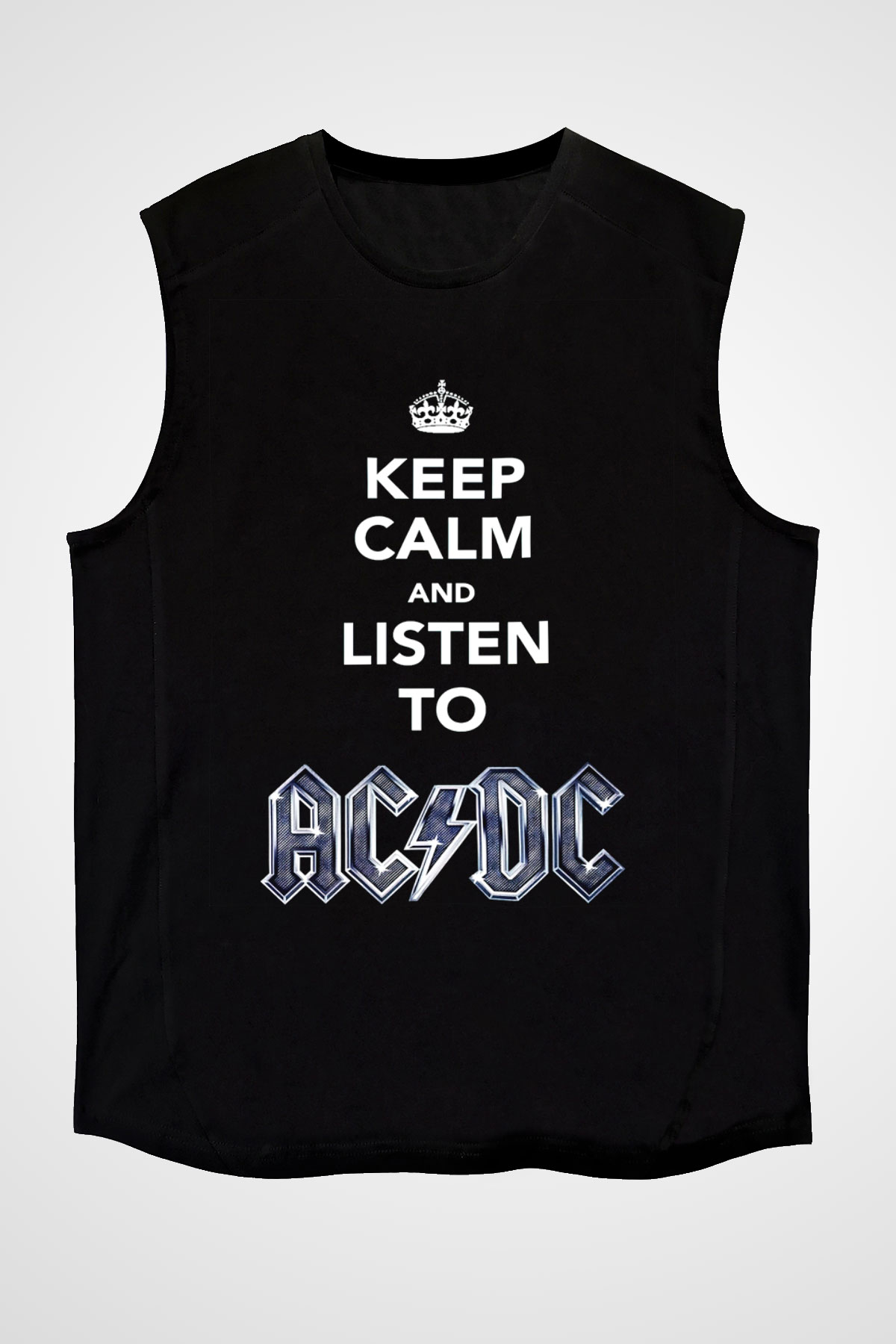 AC DC Keep Calm And Listen To Ac Dc Siyah Unisex Kolsuz Tişört