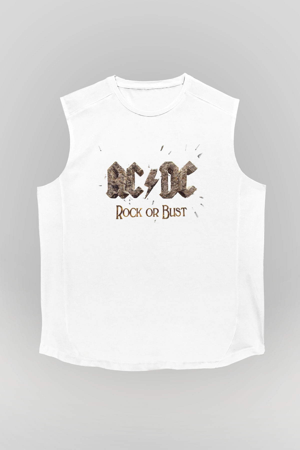 AC DC Rock Or Bust Beyaz Unisex Kolsuz Tişört