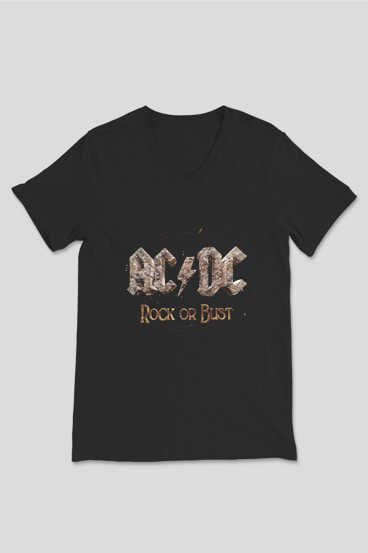 AC DC Rock Or Bust Siyah Unisex V Yaka Tişört T-Shirt