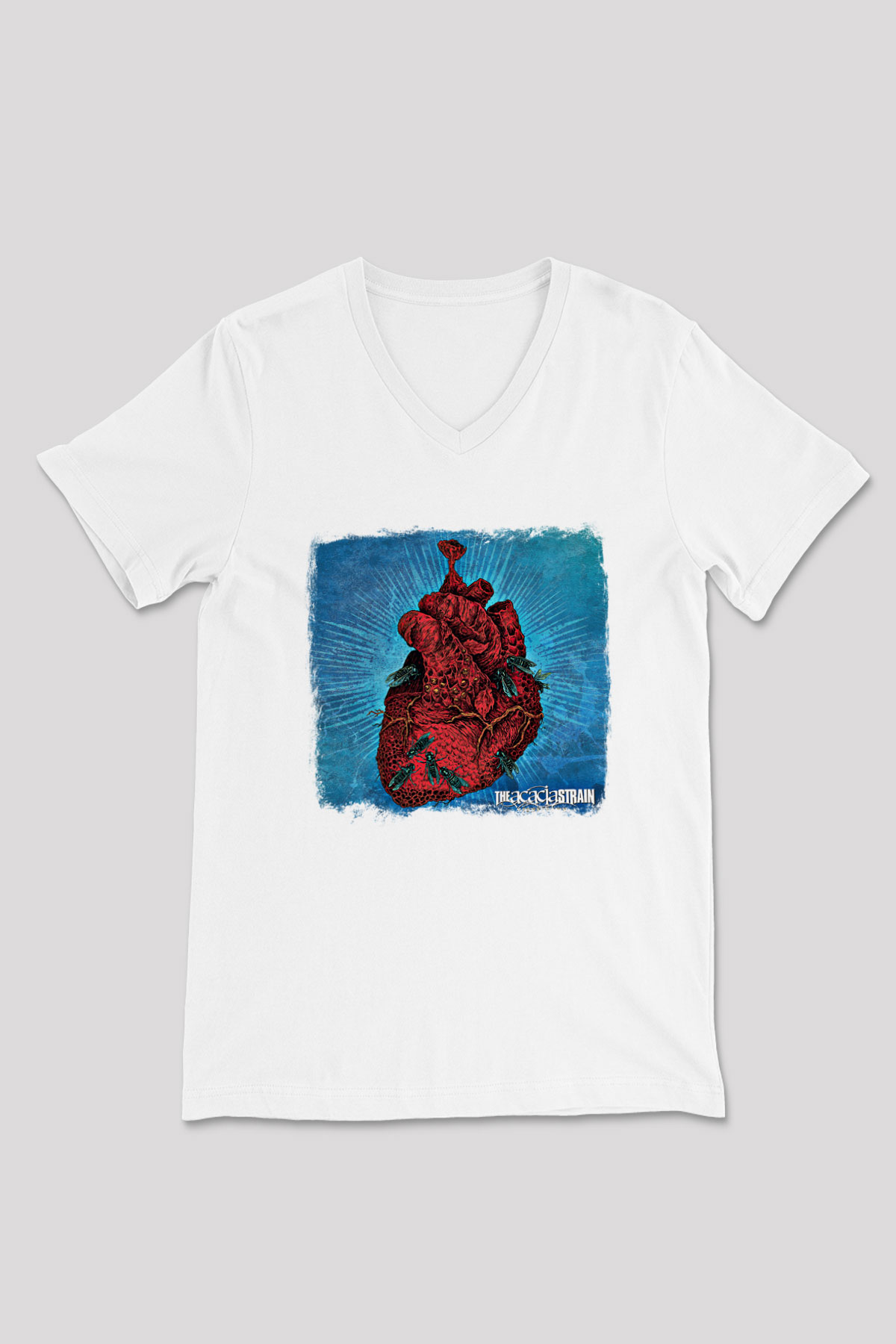 Acacia Strain Baskılı Unisex Beyaz V Yaka Tişört