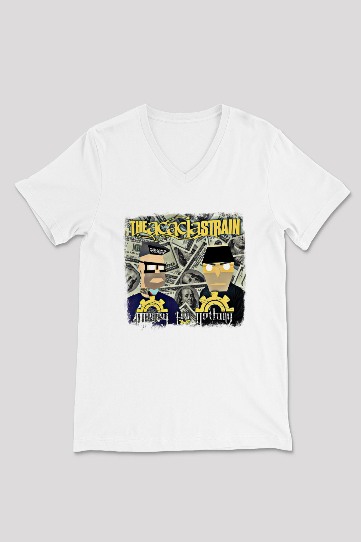 Acacia Strain Baskılı Unisex Beyaz V Yaka Tişört