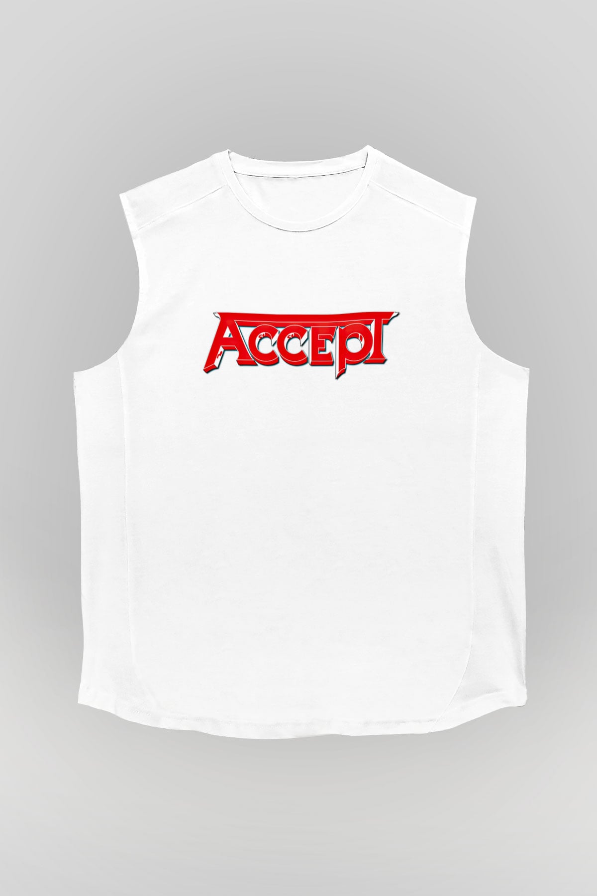 Accept Baskılı Unisex Beyaz Kolsuz Tişört