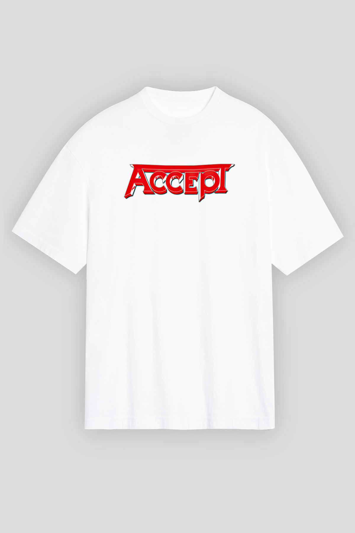 Accept Baskılı Unisex Beyaz Oversize Tişört