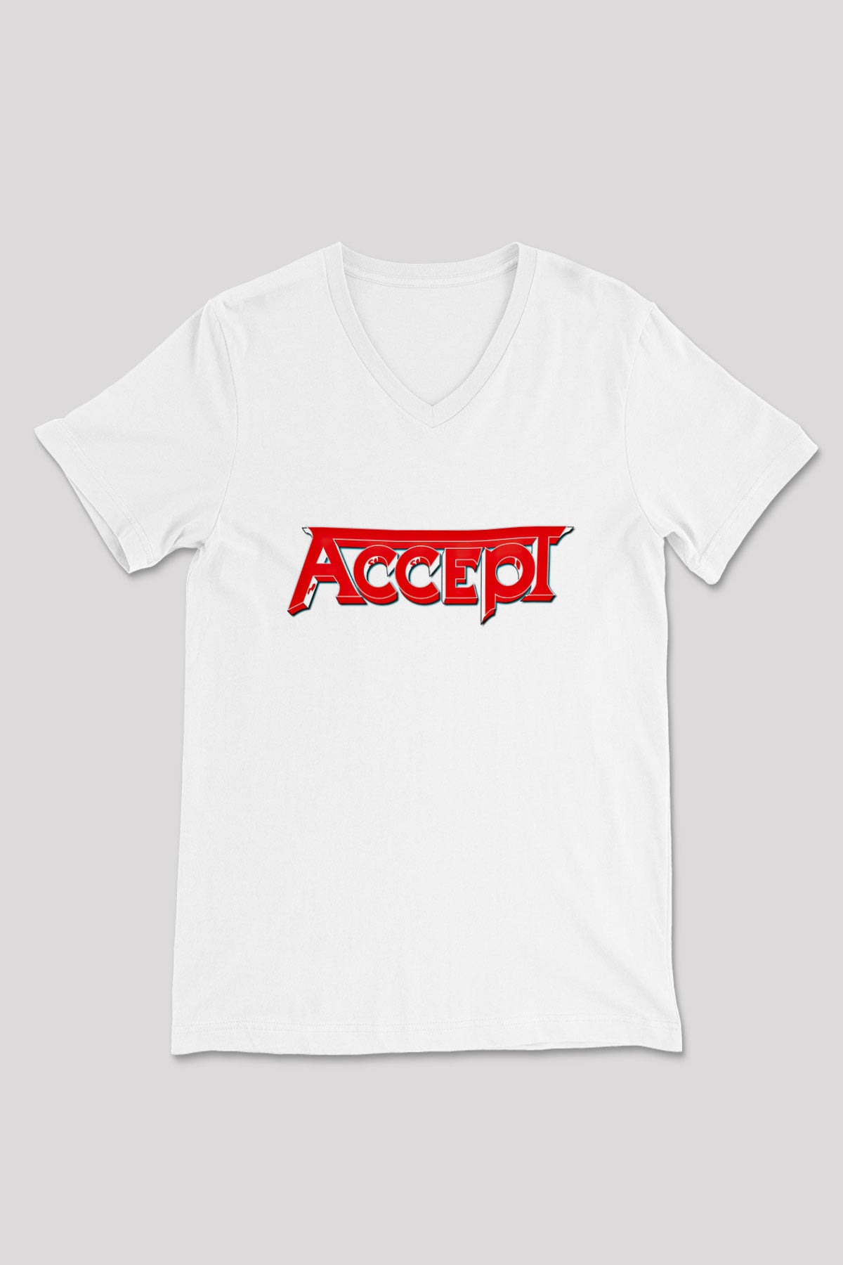Accept Baskılı Unisex Beyaz V Yaka Tişört