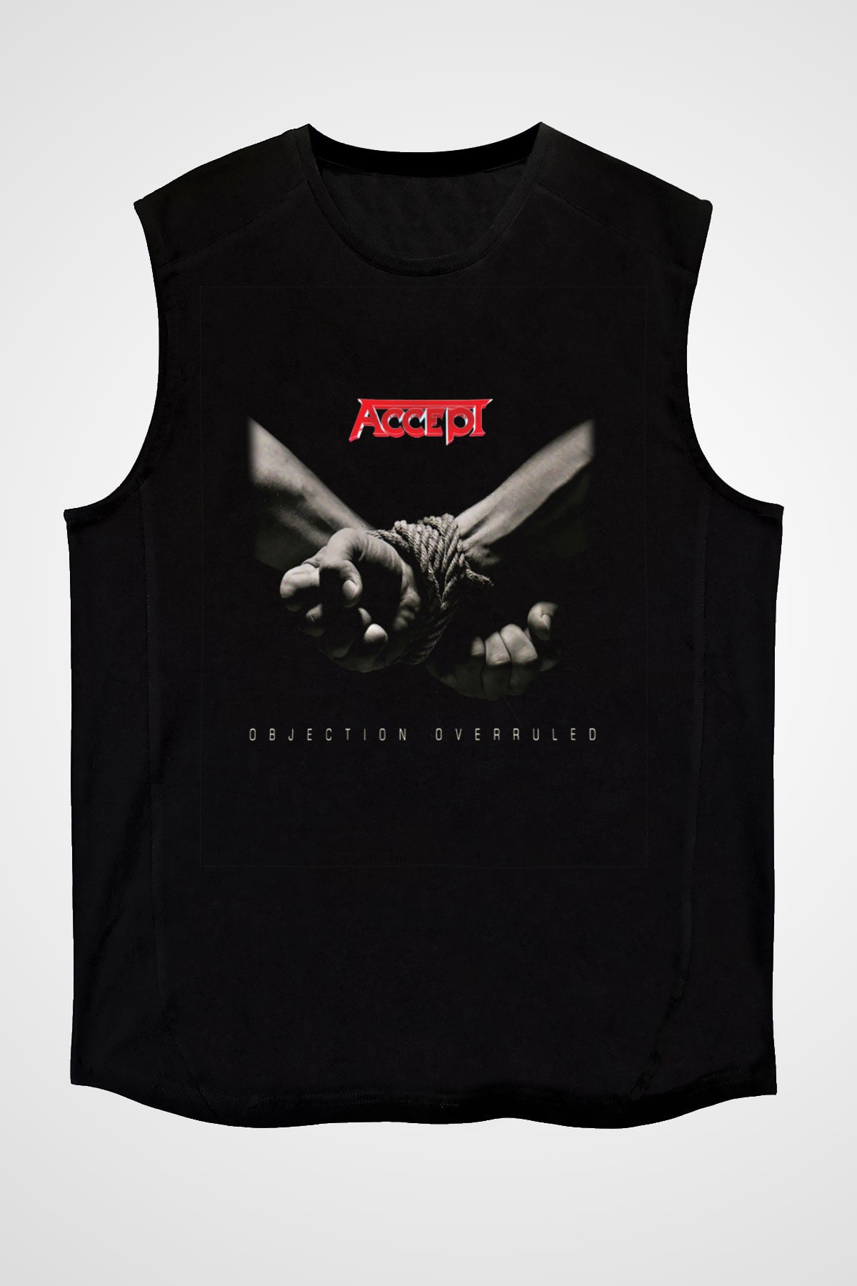 Accept Baskılı Unisex Siyah Kolsuz Tişört