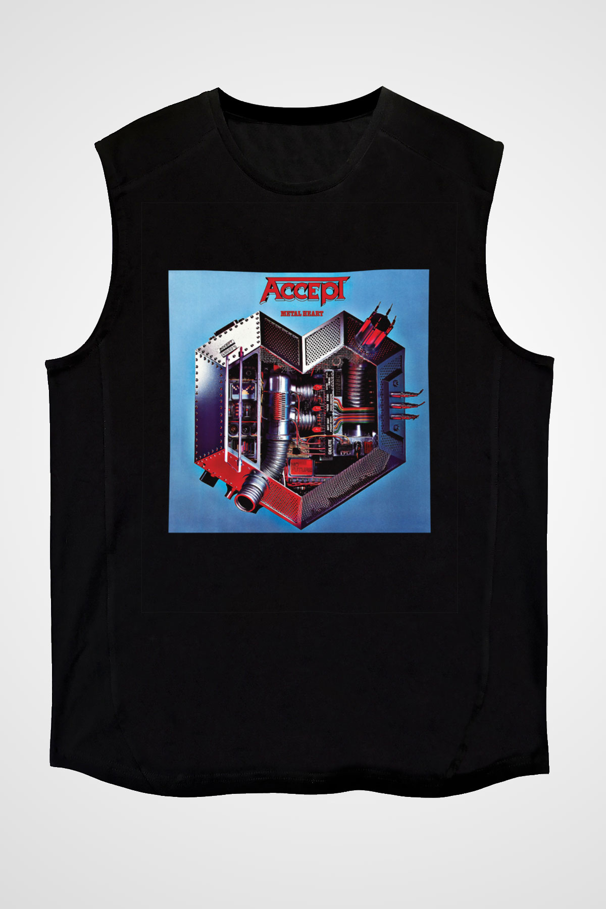 Accept Baskılı Unisex Siyah Kolsuz Tişört