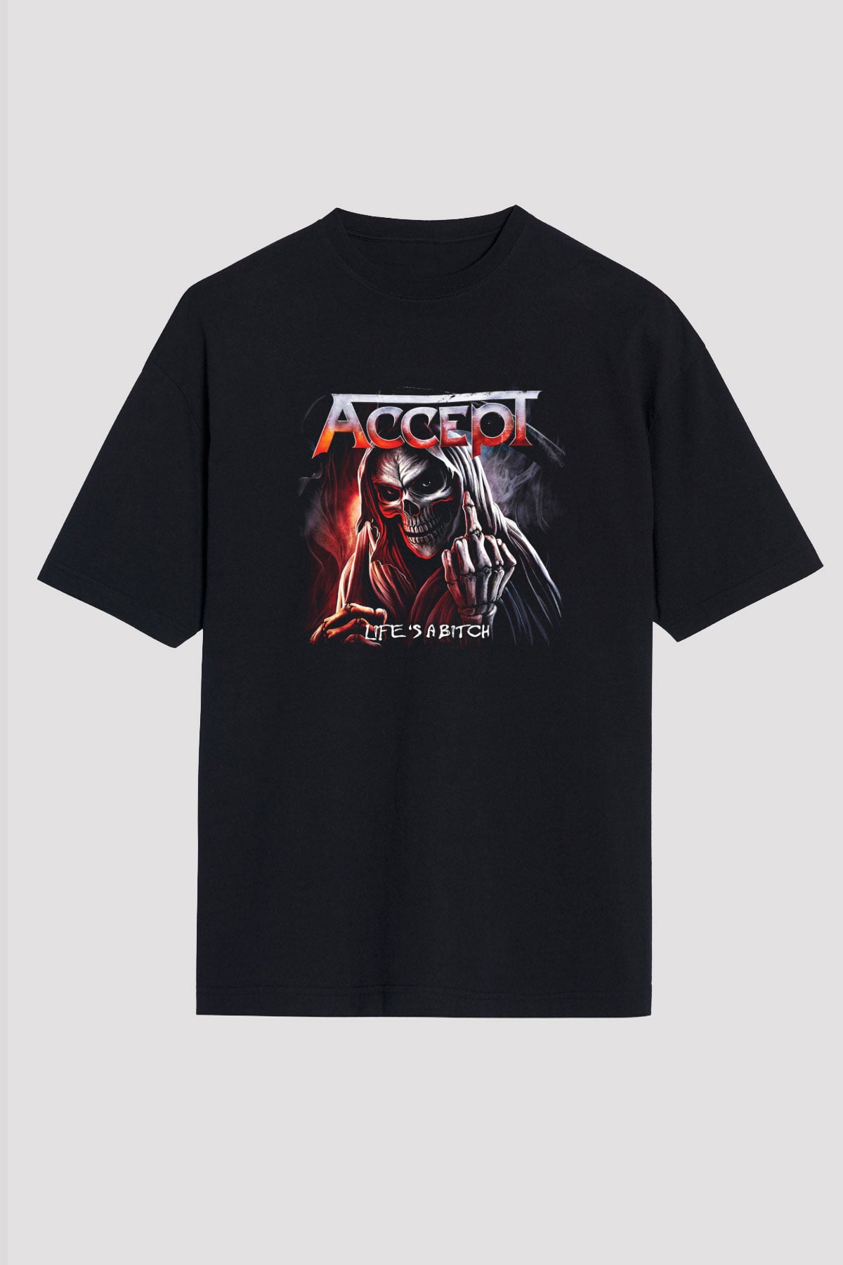 Accept Baskılı Unisex Siyah Oversize Tişört