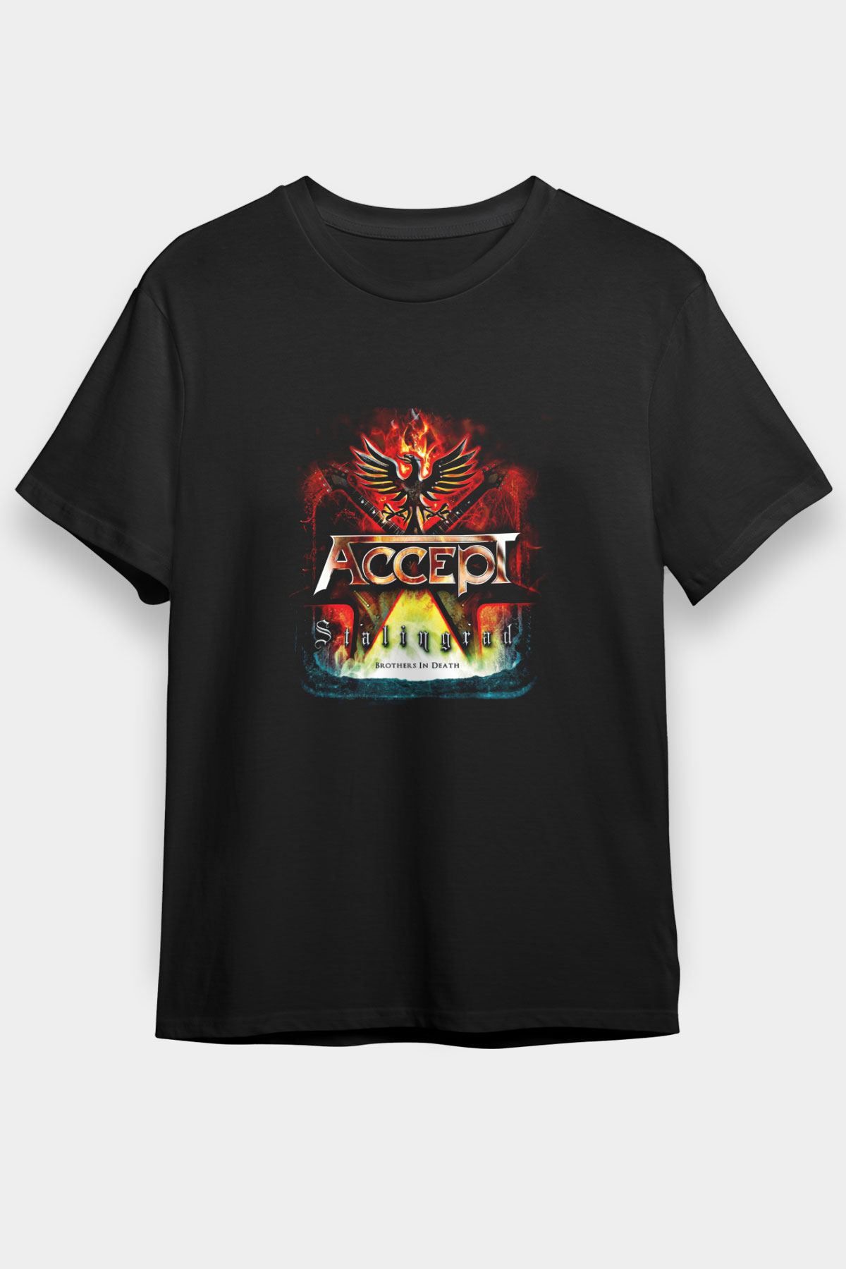 Accept Baskılı Unisex Siyah Tişört