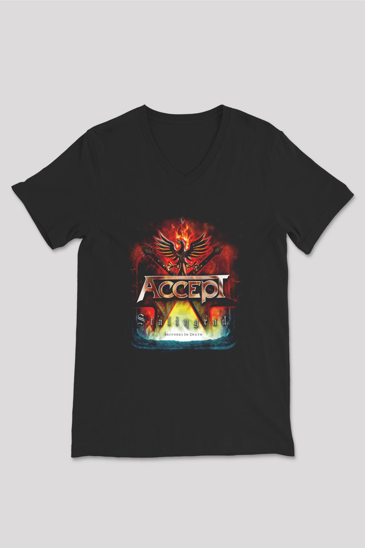 Accept Siyah Unisex V Yaka Tişört T-Shirt