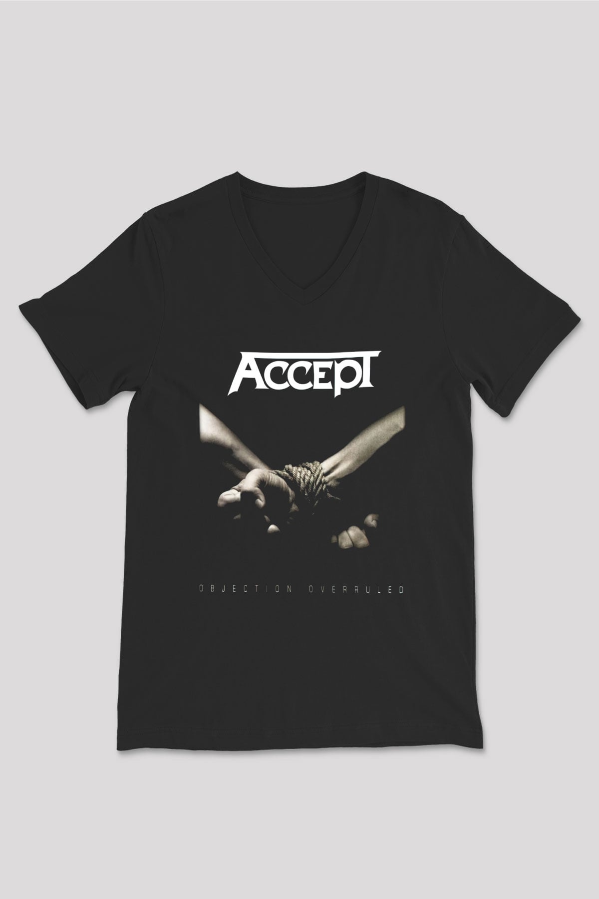 Accept Siyah Unisex V Yaka Tişört T-Shirt