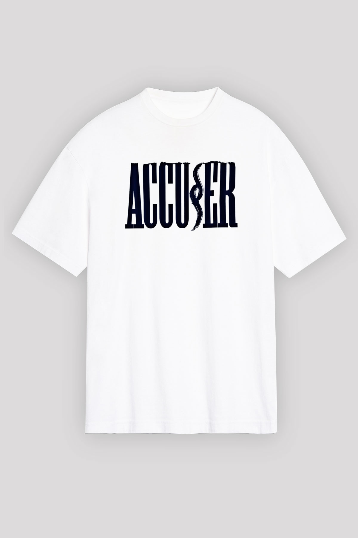 Accuser Baskılı Unisex Beyaz Oversize Tişört