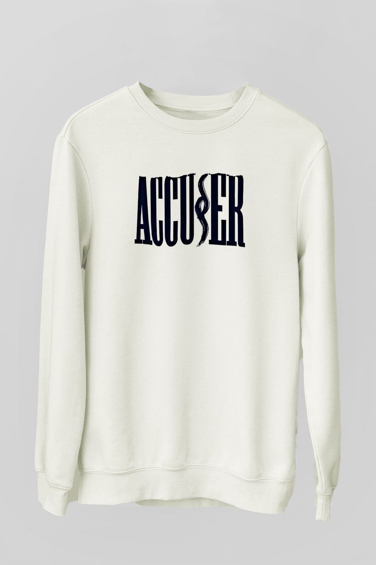 Accuser Baskılı Unisex Beyaz Sweatshirt