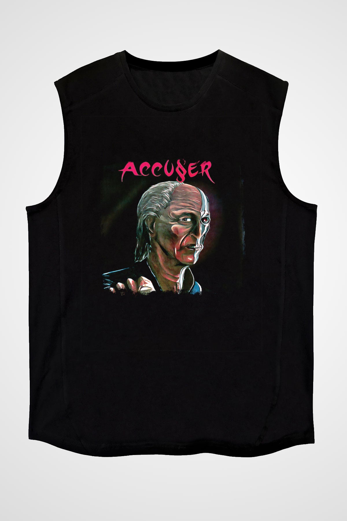 Accuser Baskılı Unisex Siyah Kolsuz Tişört