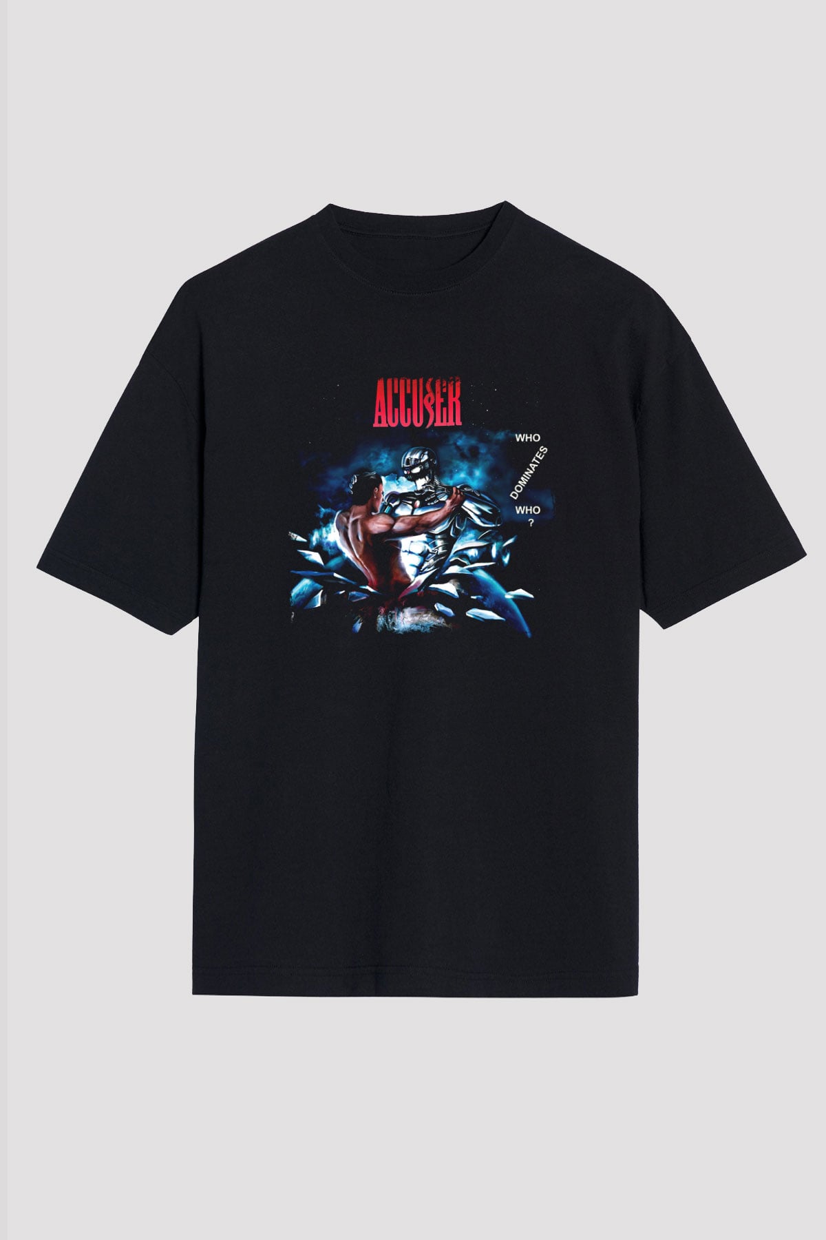 Accuser Baskılı Unisex Siyah Oversize Tişört