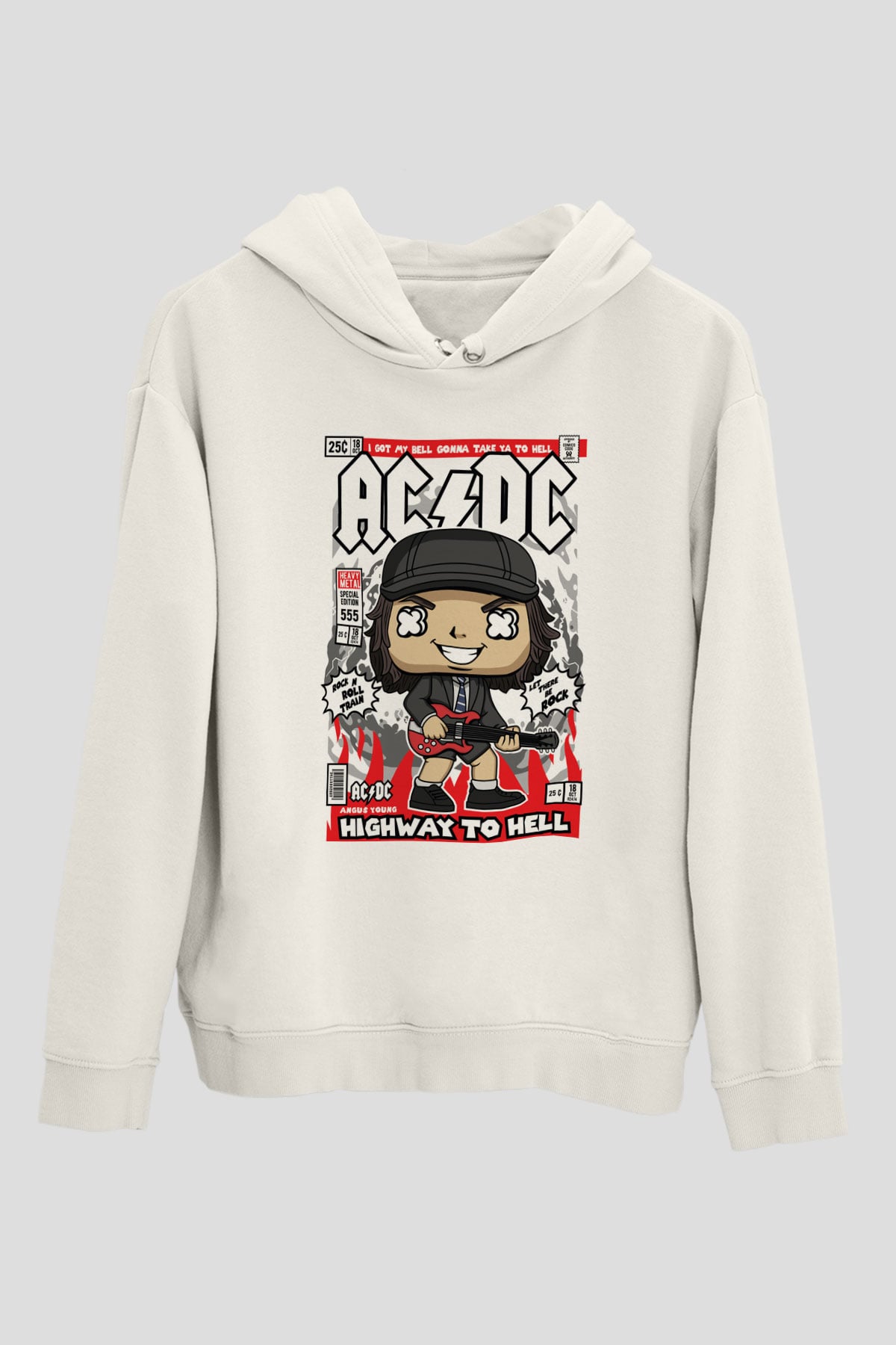 ACDC Baskılı Unisex Beyaz Hoodie