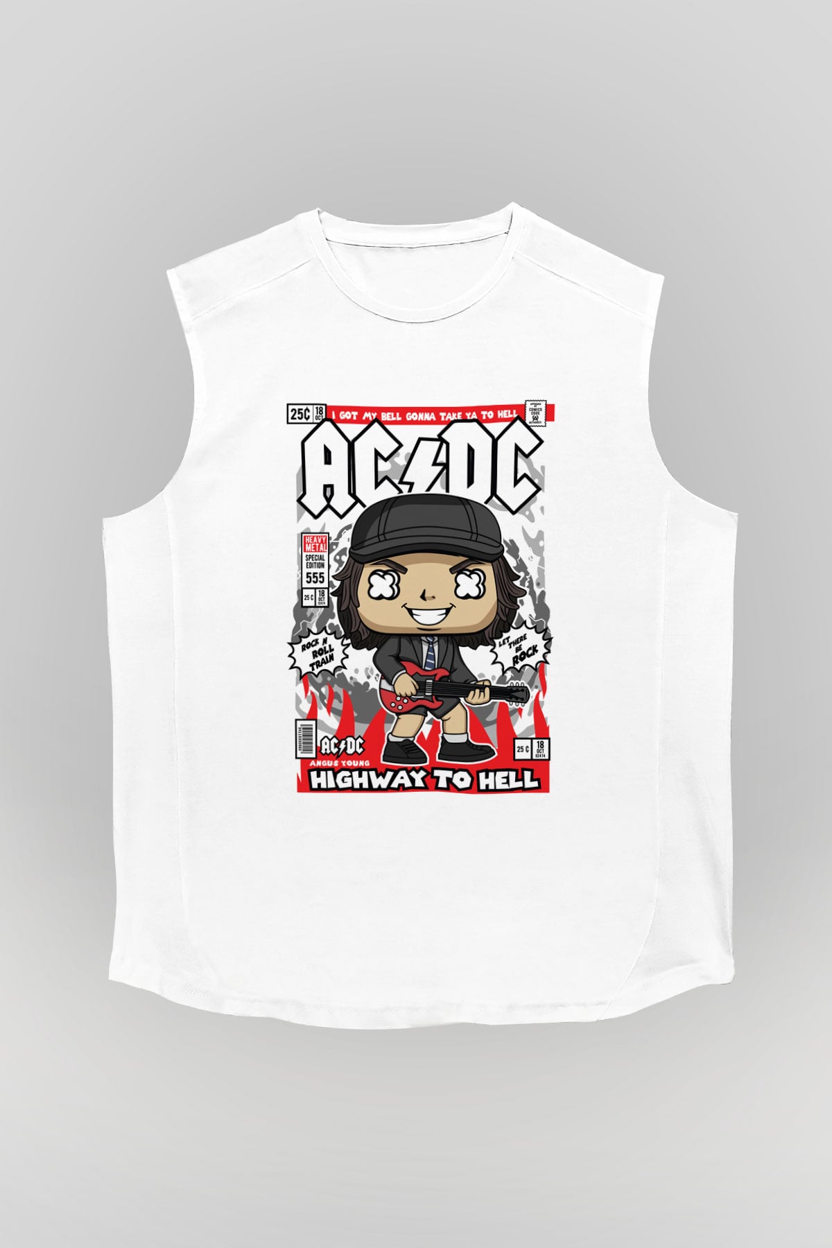ACDC Baskılı Unisex Beyaz Kolsuz Tişört