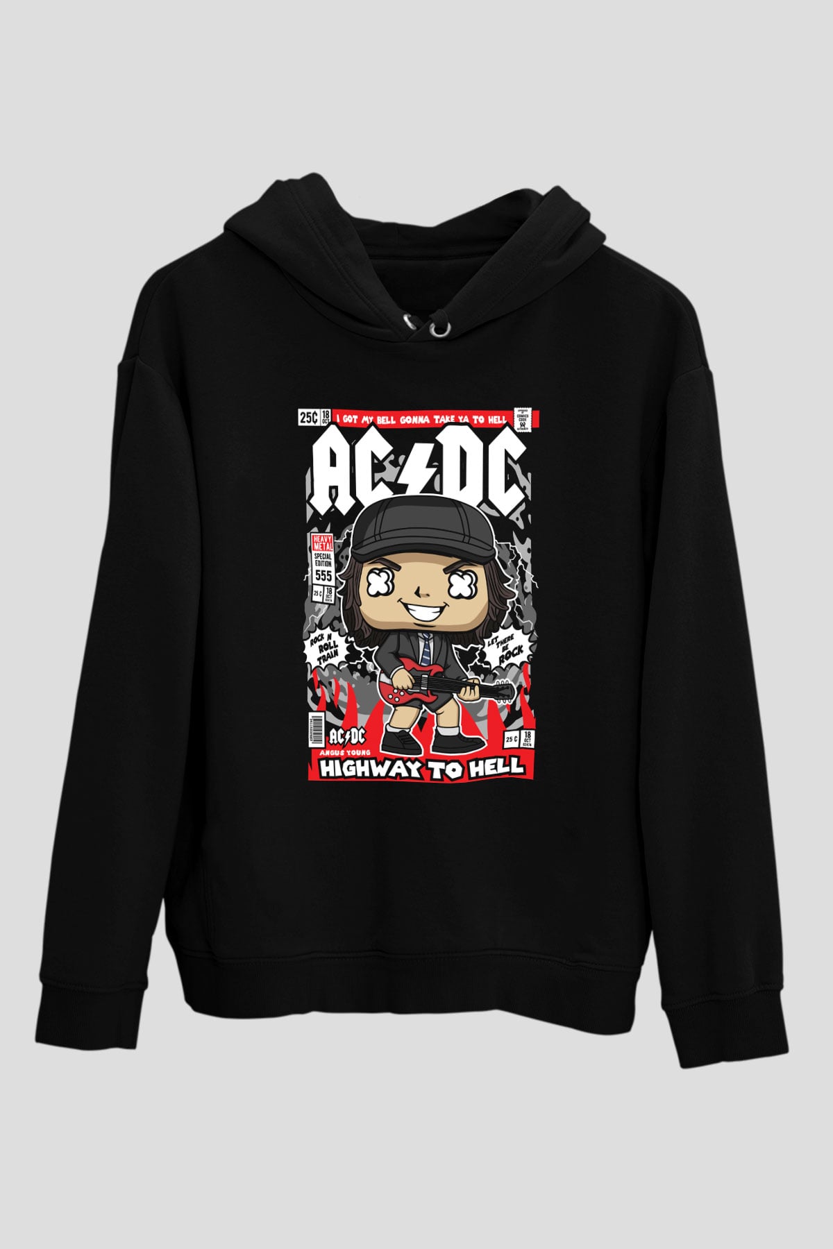 ACDC Baskılı Unisex Siyah Hoodie