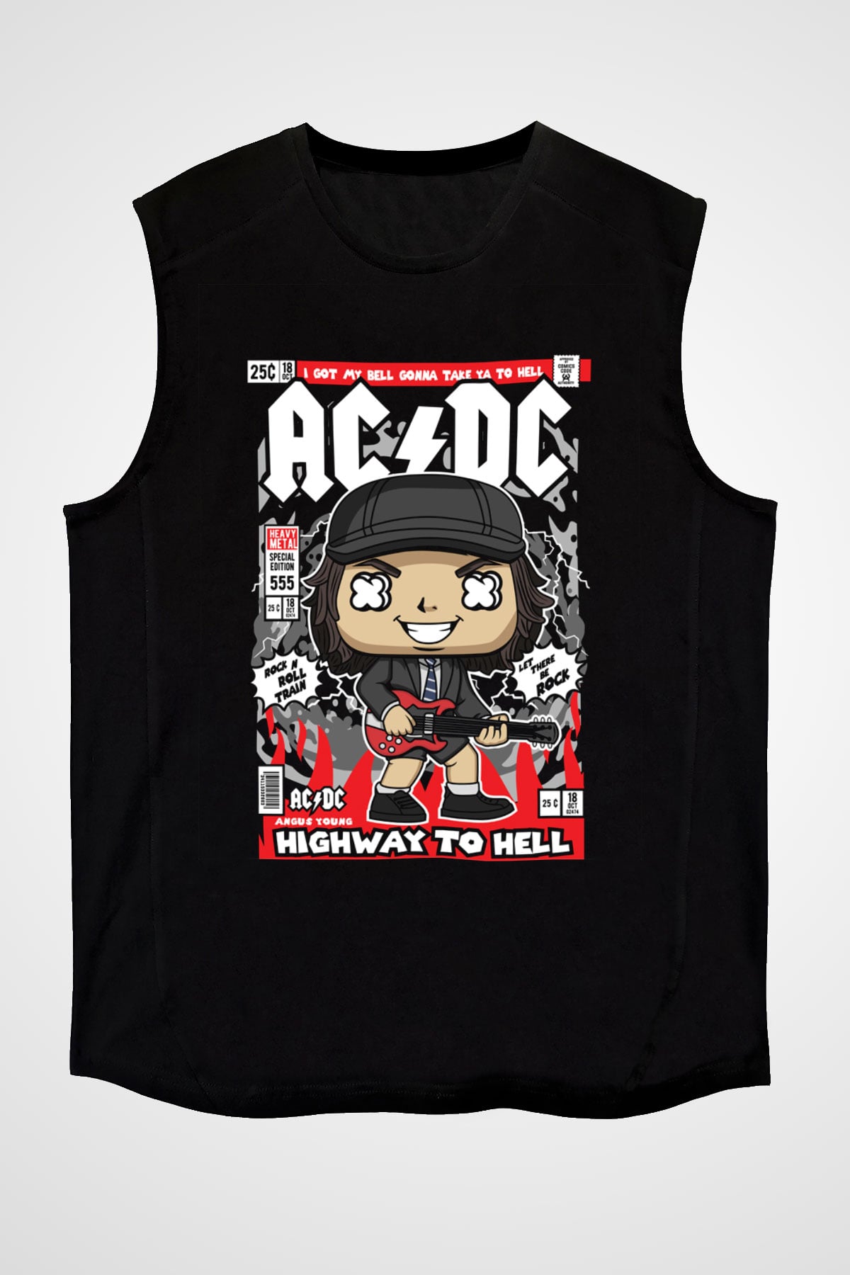 ACDC Baskılı Unisex Siyah Kolsuz Tişört