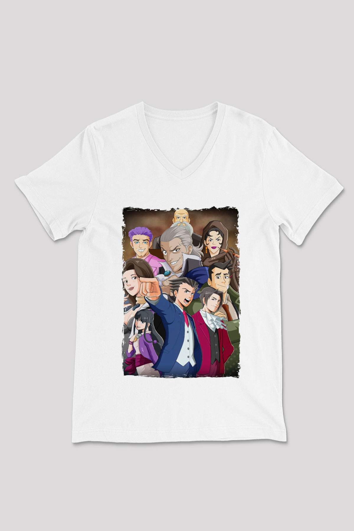 Ace Attorney Beyaz Unisex V Yaka Tişört