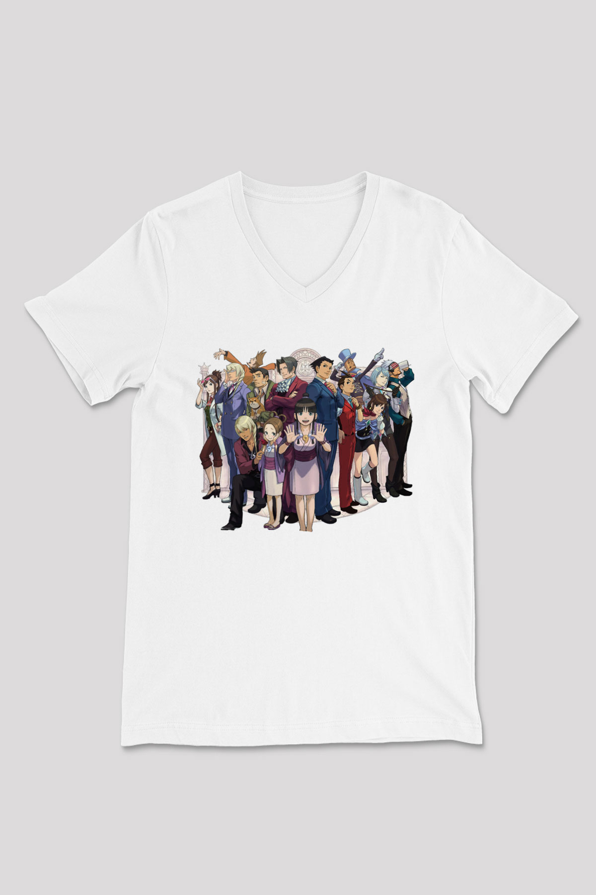 Ace Attorney Beyaz Unisex V Yaka Tişört