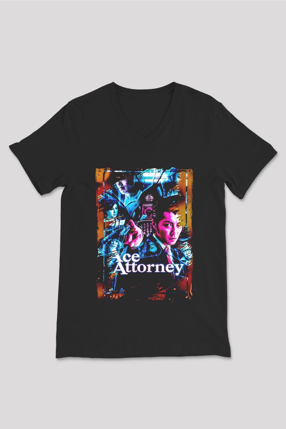 Ace Attorney Siyah Unisex V Yaka Tişört