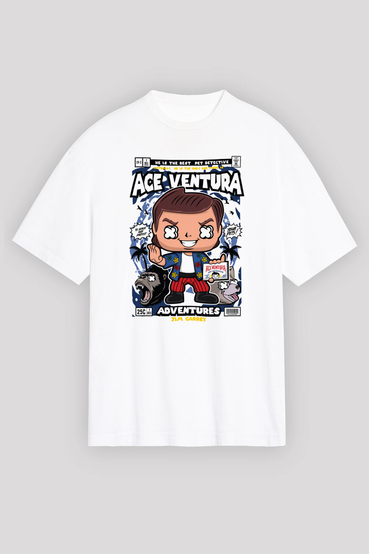 Ace Ventura Baskılı Unisex Beyaz Oversize Tişört