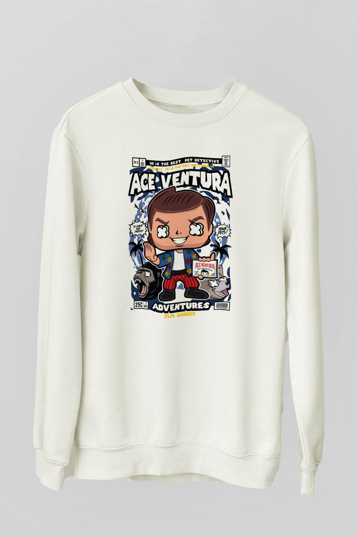 Ace Ventura Baskılı Unisex Beyaz Sweatshirt